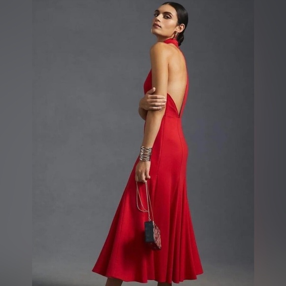 NWT Meave By Anthropologie Halter MIDI Red Dress 2X - Picture 4 of 14